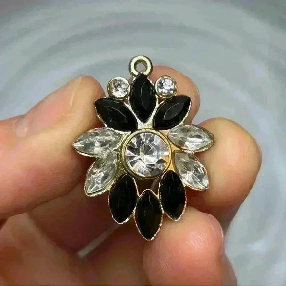 Vintage Black and Clear Crystals Pendant - Picture 1 of 5